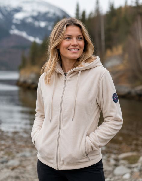 Hovedbilde Move On Geilo Fleecejakke Offwhite Med Hette Dame